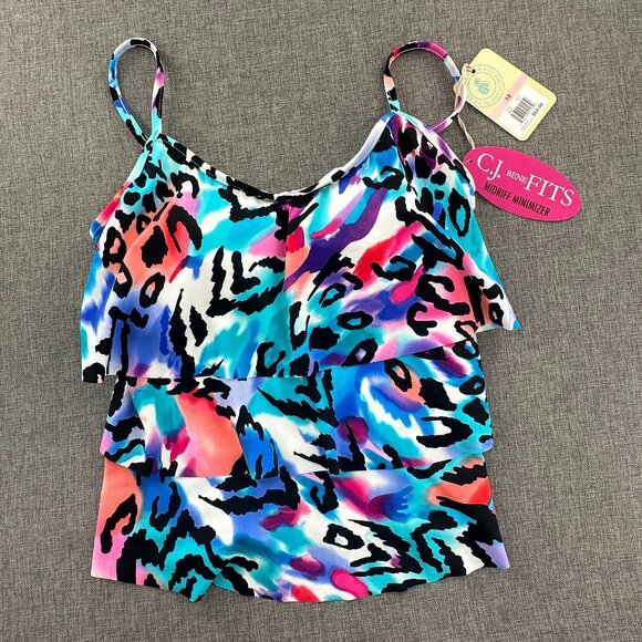 NEW! Caribbean Joe Tankini Size 10 Swim Bikini Top Built in‎ Bra Multicolor - Picture 1 of 12